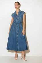 Load image into Gallery viewer, LIGHT CODE MEDIUM DENIM MIDI DRESS
