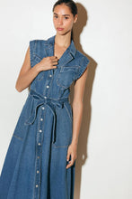 Load image into Gallery viewer, LIGHT CODE MEDIUM DENIM MIDI DRESS
