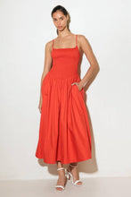 Load image into Gallery viewer, MOVE WITH INTENTION RED WOVEN MIDI DRESS

