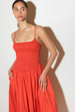 Load image into Gallery viewer, MOVE WITH INTENTION RED WOVEN MIDI DRESS
