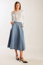 Load image into Gallery viewer, AT FIRST GLANCE DENIM MIDI SKIRT

