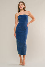Load image into Gallery viewer, ENDLESS SUNSETS DENIM MIDI DRESS
