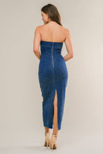 Load image into Gallery viewer, ENDLESS SUNSETS DENIM MIDI DRESS
