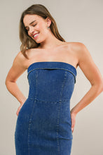 Load image into Gallery viewer, ENDLESS SUNSETS DENIM MIDI DRESS
