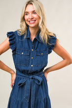 Load image into Gallery viewer, FAN FAVORITE WOVEN DENIM MIDI DRESS
