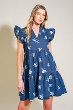 Load image into Gallery viewer, ROMANTICALLY ENTANGLED DENIM MINI DRESS
