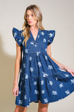 Load image into Gallery viewer, ROMANTICALLY ENTANGLED DENIM MINI DRESS
