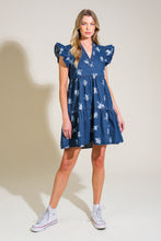 Load image into Gallery viewer, ROMANTICALLY ENTANGLED DENIM MINI DRESS
