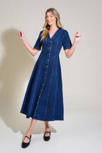 Load image into Gallery viewer, PATCHWORK PARADISE DENIM MIDI DRESS
