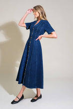 Load image into Gallery viewer, PATCHWORK PARADISE DENIM MIDI DRESS
