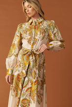 Load image into Gallery viewer, FIELDS OF GOLD WOVEN MIDI SHIRT DRESS
