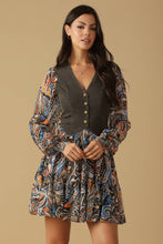 Load image into Gallery viewer, SAVOR THE SEASON WOVEN AND DENIM MINI DRESS
