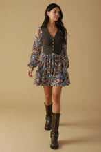 Load image into Gallery viewer, SAVOR THE SEASON WOVEN AND DENIM MINI DRESS
