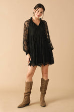 Load image into Gallery viewer, THIS &amp; THAT BLACK WOVEN LACE MINI DRESS
