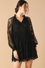 Load image into Gallery viewer, THIS &amp; THAT BLACK WOVEN LACE MINI DRESS
