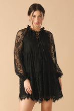 Load image into Gallery viewer, THIS &amp; THAT BLACK WOVEN LACE MINI DRESS
