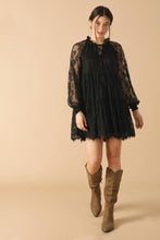 Load image into Gallery viewer, THIS &amp; THAT BLACK WOVEN LACE MINI DRESS
