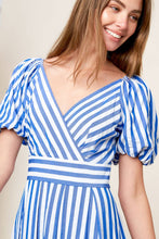 Load image into Gallery viewer, SUNSET STEPS BLUE WOVEN MIDI DRESS
