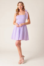 Load image into Gallery viewer, NIGHT TO REMEMBER LAVENDER WOVEN MINI DRESS
