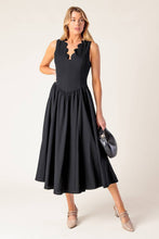 Load image into Gallery viewer, FOR THE RECORD BLACK WOVEN MIDI DRESS
