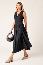 Load image into Gallery viewer, FOR THE RECORD BLACK WOVEN MIDI DRESS
