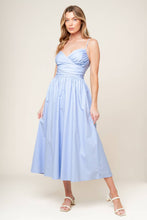 Load image into Gallery viewer, SUMMER INVITE PASTEL BLUE WOVEN MIDI DRESS
