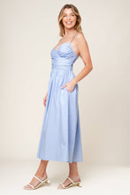 Load image into Gallery viewer, SUMMER INVITE PASTEL BLUE WOVEN MIDI DRESS
