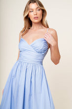 Load image into Gallery viewer, SUMMER INVITE PASTEL BLUE WOVEN MIDI DRESS
