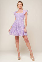 Load image into Gallery viewer, PLAYFULLY POSH LAVENDER WOVEN MINI DRESS
