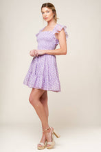 Load image into Gallery viewer, PLAYFULLY POSH LAVENDER WOVEN MINI DRESS
