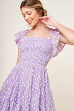 Load image into Gallery viewer, PLAYFULLY POSH LAVENDER WOVEN MINI DRESS

