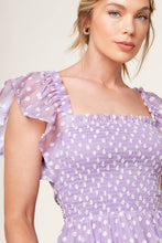 Load image into Gallery viewer, PLAYFULLY POSH LAVENDER WOVEN MINI DRESS
