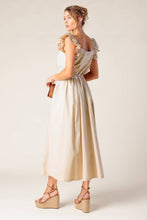 Load image into Gallery viewer, CHAMPAGNE TOAST TAUPE WOVEN MIDI DRESS
