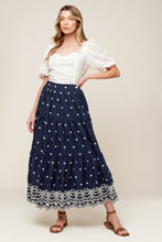 Load image into Gallery viewer, BEBE ALERT NAVY WOVEN MIDI SKIRT
