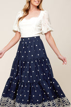 Load image into Gallery viewer, BEBE ALERT NAVY WOVEN MIDI SKIRT

