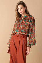 Load image into Gallery viewer, NOSTALGIC TEAL BROWN WOVEN TOP
