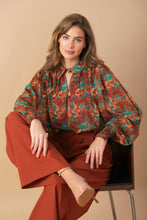 Load image into Gallery viewer, NOSTALGIC TEAL BROWN WOVEN TOP
