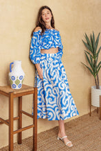 Load image into Gallery viewer, SUNSET SASHAY BLUE TOP AND SKIRT SET
