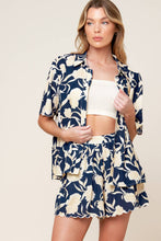 Load image into Gallery viewer, SLOW MORNINGS NAVY WOVEN TOP AND SHORTS SET
