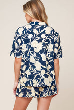 Load image into Gallery viewer, SLOW MORNINGS NAVY WOVEN TOP AND SHORTS SET
