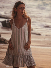 Load image into Gallery viewer, Liv Mini Ruffle Dress - Black Stripes
