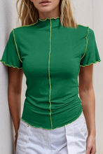 Load image into Gallery viewer, Basic Bae Contrast Trim Mock Neck Short Sleeve T-Shirt
