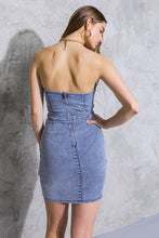 Load image into Gallery viewer, BRIGHT STAR DENIM MINI DRESS

