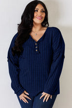 Load image into Gallery viewer, Basic Bae Full Size Ribbed Half Button Long Sleeve T-Shirt
