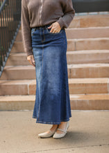 Load image into Gallery viewer, Bethany Dark Wash A-line Long Denim Skirt
