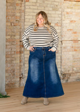 Load image into Gallery viewer, Bethany Dark Wash A-line Long Denim Skirt
