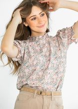 Load image into Gallery viewer, Clara Floral Ruffle Mockneck Short Sleeve Top
