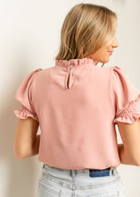 Load image into Gallery viewer, Clara Ruffle Mockneck Short Sleeve Top
