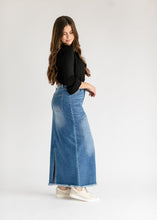 Load image into Gallery viewer, Dakotah Raw Hem Long Denim Skirt

