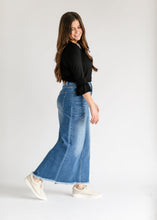 Load image into Gallery viewer, Dakotah Raw Hem Long Denim Skirt
